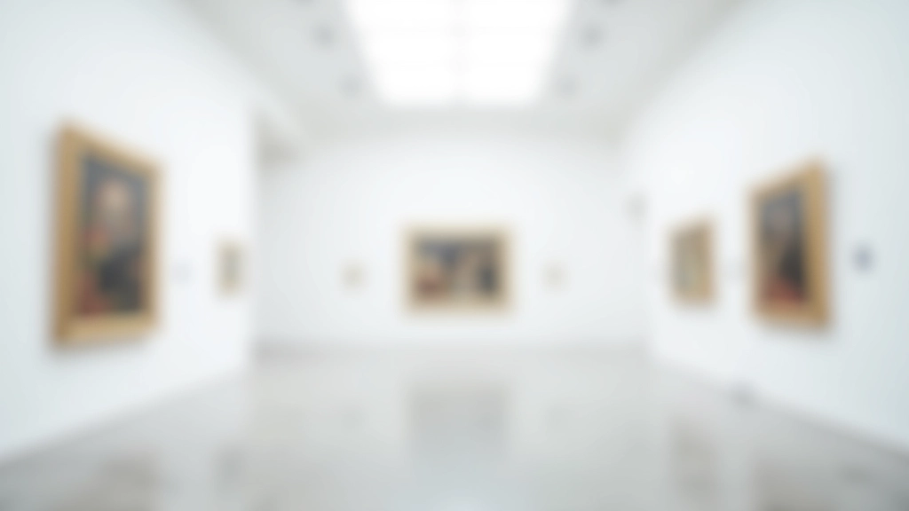 Contemporary art gallery interior with white walls and modern paintings displayed