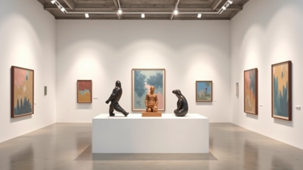 Contemporary art installation featuring sculptural elements and interactive components in gallery space